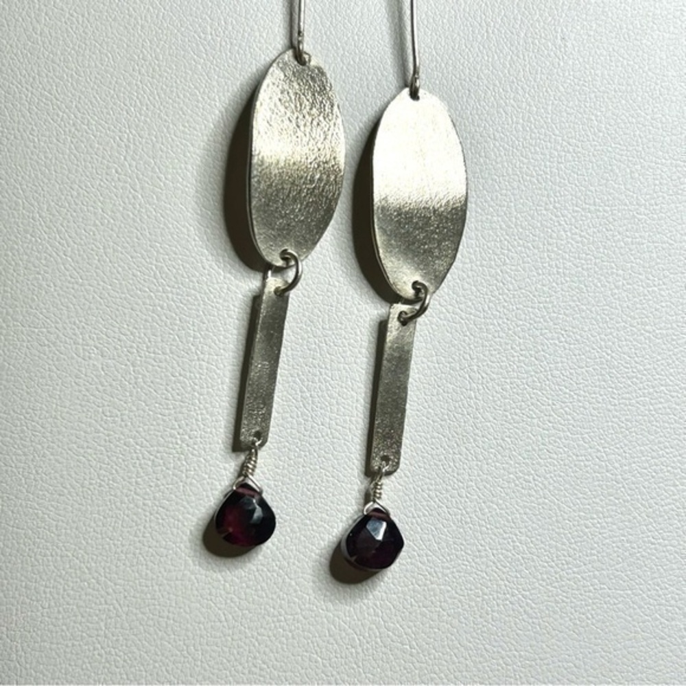 Long Dangle Silver Garnet Handmade Earrings